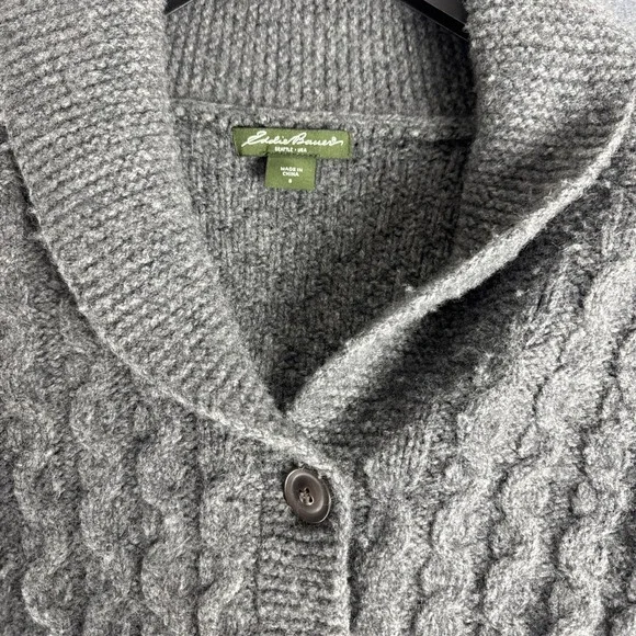 Eddie Bauer Women's Small Cardigan Sweater Lambswool Gray Button Collar Cottage - Picture 4 of 5
